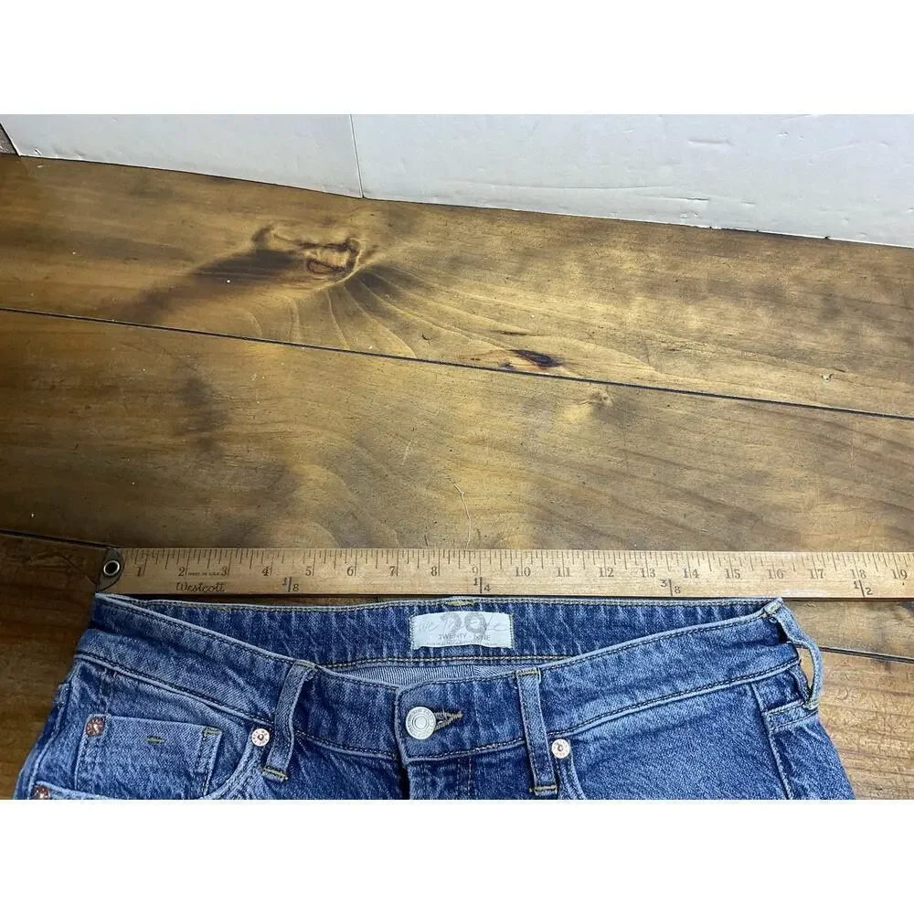 We The Free People Jeans Womens 29 Straight Distressed Boho Hippie Raw Hem